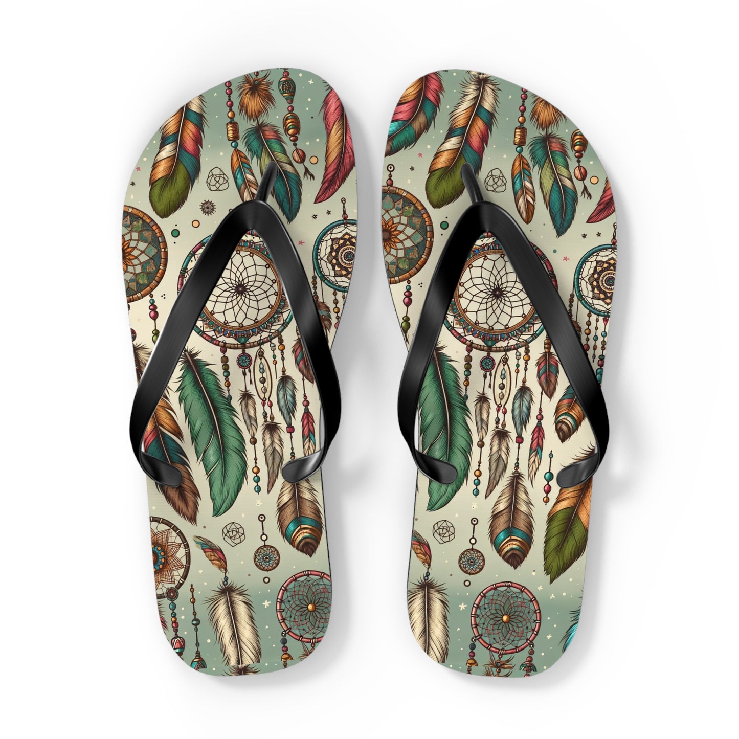 Bohemian Spirit Dreamcatcher Flip Flops - Artistic and Soulful Footwear