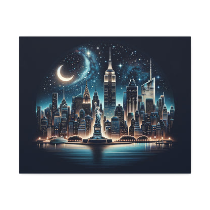 New York Nightscape Canvas Art - Illuminated Skyline and Landmarks
