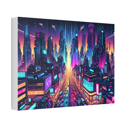 Neon Metropolis: Futuristic Cyberpunk Cityscape Canvas Art