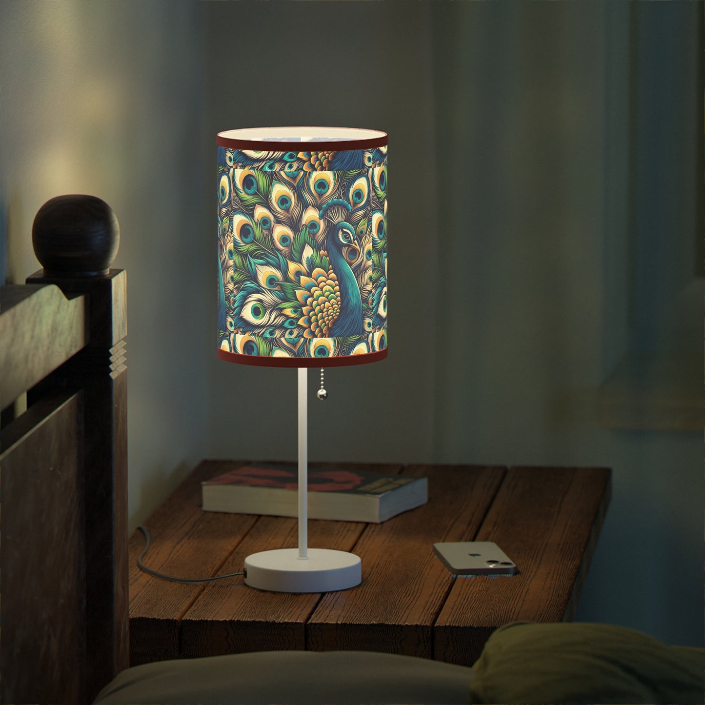 Regal Radiance Table Lamp with Peacock Plume Pattern