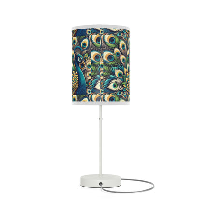 Regal Radiance Table Lamp with Peacock Plume Pattern