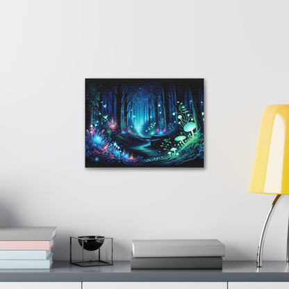 Enchanted Luminescence: Bioluminescent Forest Canvas Art