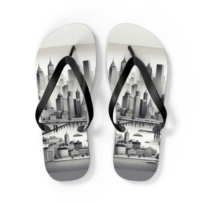 Urban Elegance Grayscale Cityscape Flip Flops - Chic and Sophisticated Footwear