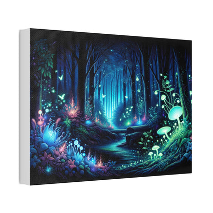Enchanted Luminescence: Bioluminescent Forest Canvas Art