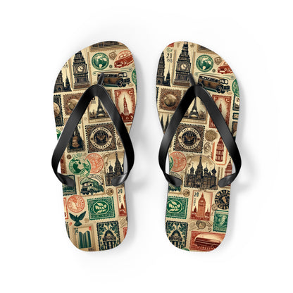 World Explorer Vintage Stamp Flip Flops - A Journey Through Time and Culture