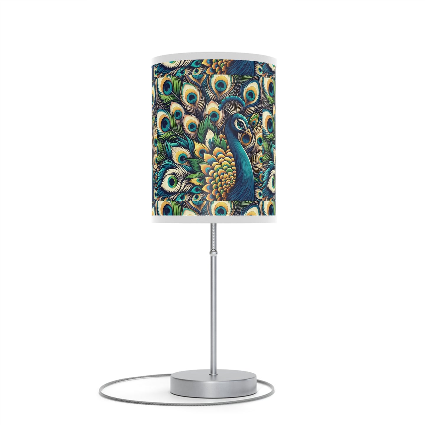 Regal Radiance Table Lamp with Peacock Plume Pattern