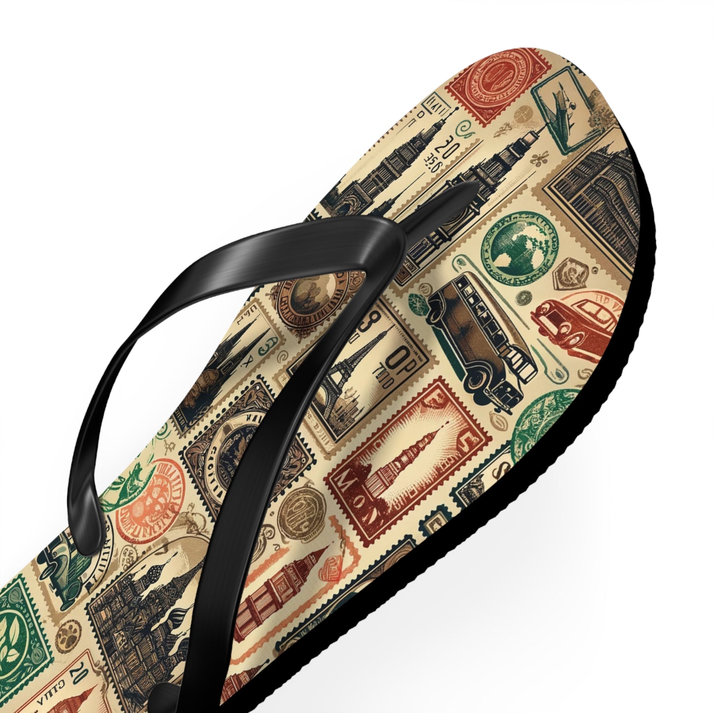 World Explorer Vintage Stamp Flip Flops - A Journey Through Time and Culture