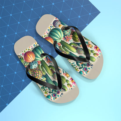 Desert Bloom Cacti & Succulents Flip Flops - Vibrant and Whimsical Footwear