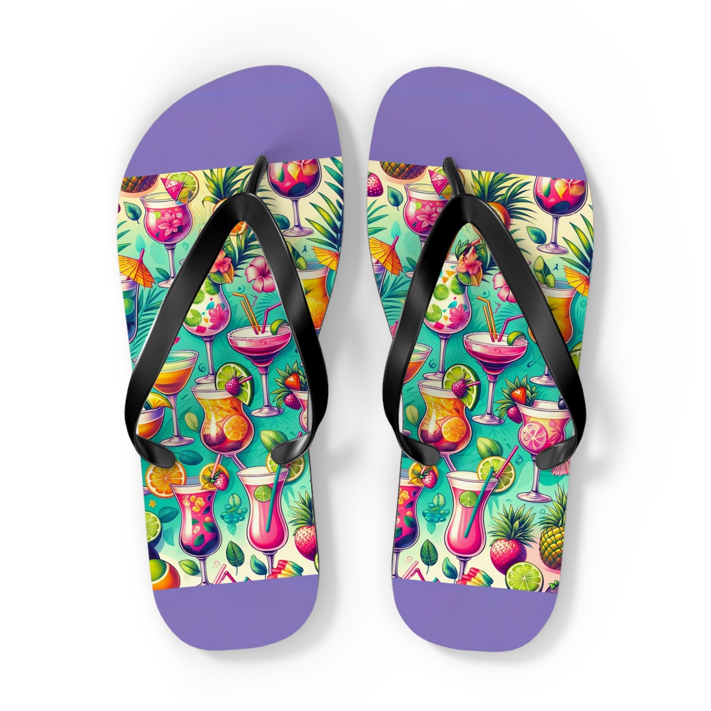 Tropical Cocktail Paradise Flip Flops - Fun and Festive Vacation Footwear
