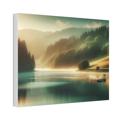 Dawn's Tranquility: Peaceful Lakeside Morning Artwork
