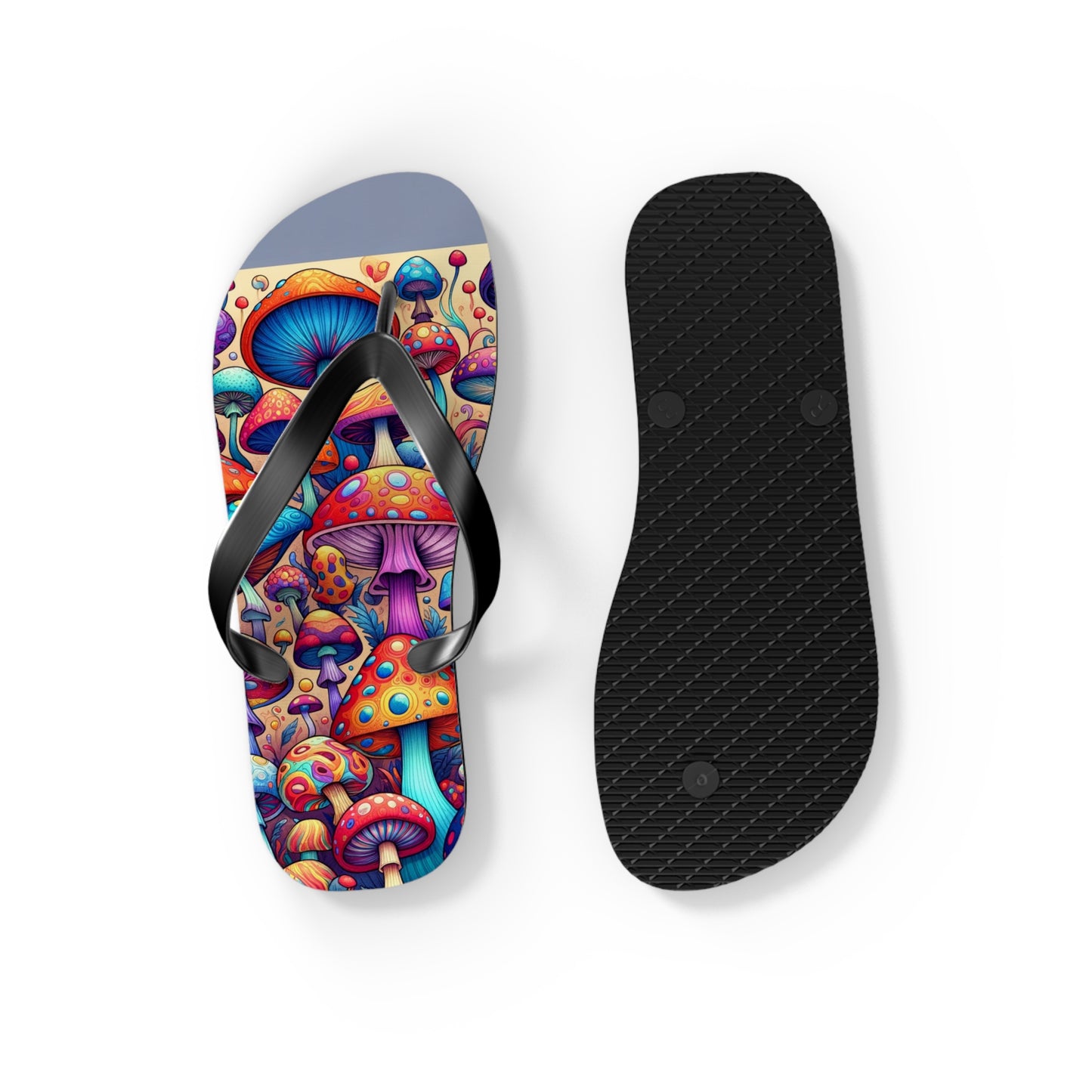 Enchanted Forest Psychedelic Mushroom Flip Flops - Vibrant Whimsy Footwear