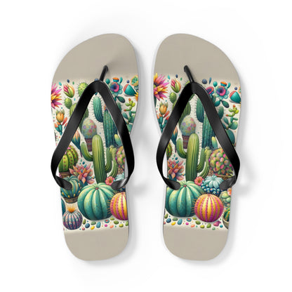 Desert Bloom Cacti & Succulents Flip Flops - Vibrant and Whimsical Footwear