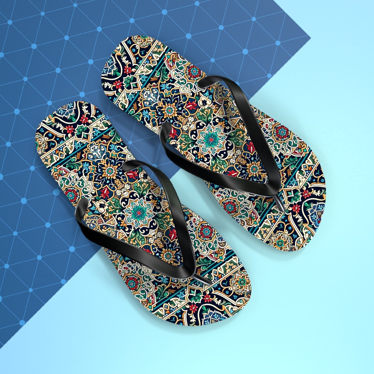 Majestic Marrakech Moroccan Tile Flip Flops - Exquisite Cultural Elegance