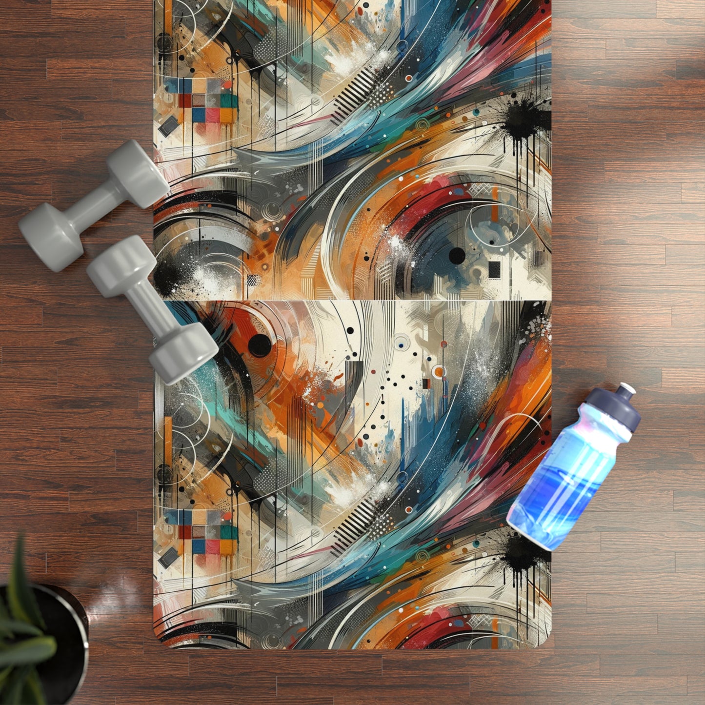 Artistic Expression Yoga Mat - Vibrant Abstract Microfiber Design