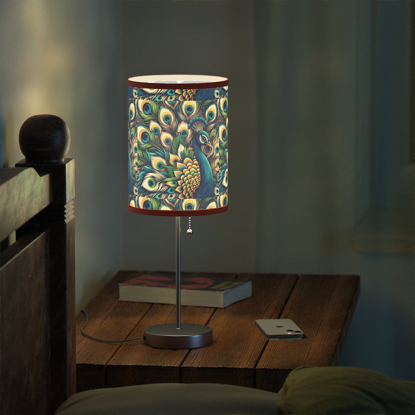 Regal Radiance Table Lamp with Peacock Plume Pattern