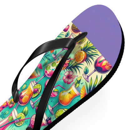 Tropical Cocktail Paradise Flip Flops - Fun and Festive Vacation Footwear