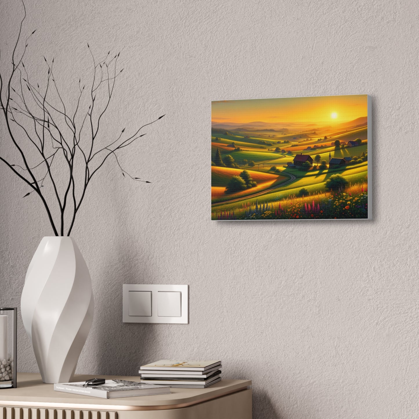 Sunset Serenade: Idyllic Countryside at Dusk Canvas Art