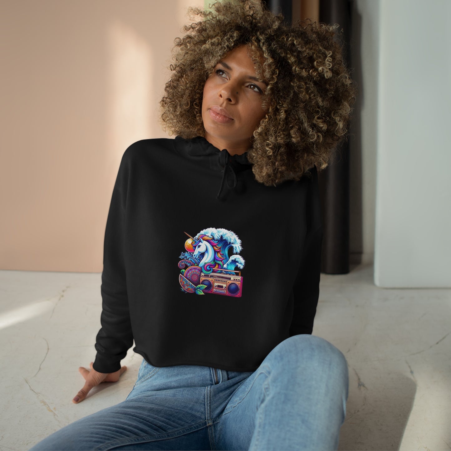 Retro Wave Fantasy Hoodie - Eclectic Unicorn and Arcade-Inspired Design