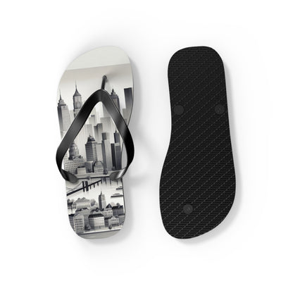 Urban Elegance Grayscale Cityscape Flip Flops - Chic and Sophisticated Footwear