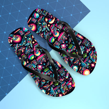 Retro Gamer's Paradise Flip Flops - Classic Arcade-Inspired Footwear