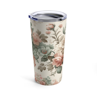 Vintage Floral Elegance 20oz Tumbler - Delicate Roses and Peonies Design in Pastel Shades