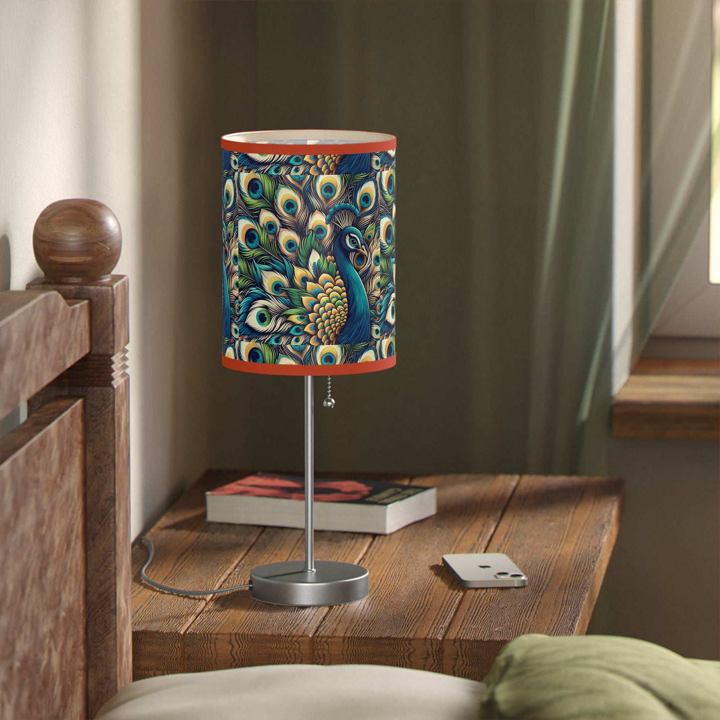 Regal Radiance Table Lamp with Peacock Plume Pattern