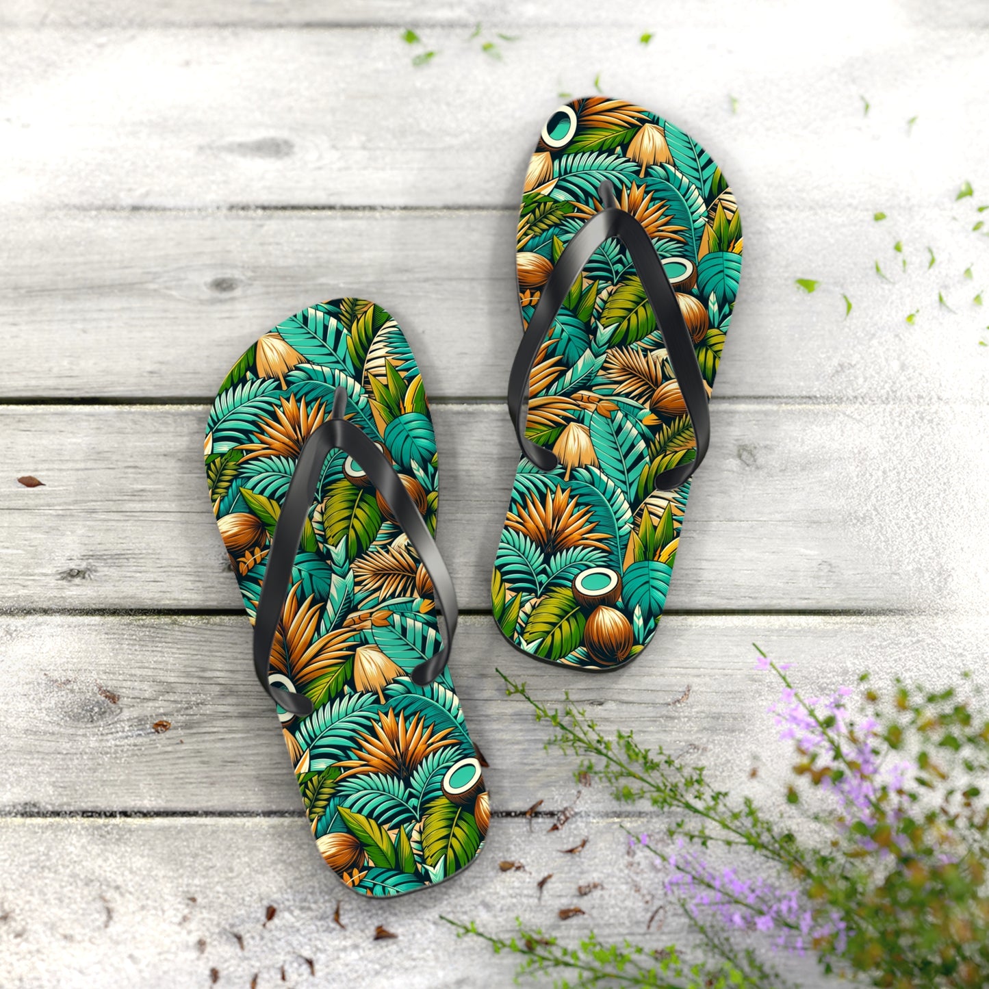 Tropical Oasis Palm & Coconut Flip Flops