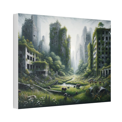 Reclaimed by Nature: Post-Apocalyptic Cityscape Canvas Art