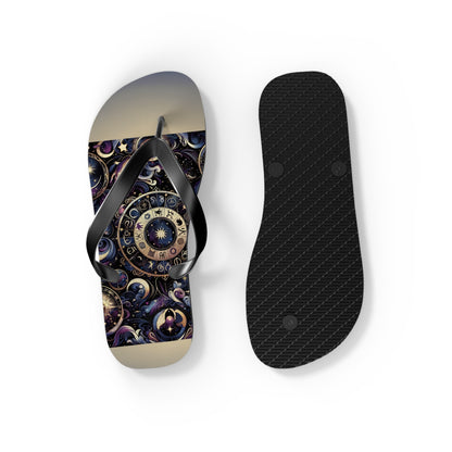 Cosmic Zodiac Wonders Flip Flops - Mystical Astrology-Inspired Footwear