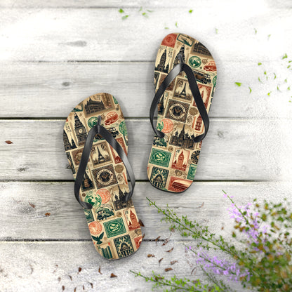 World Explorer Vintage Stamp Flip Flops - A Journey Through Time and Culture