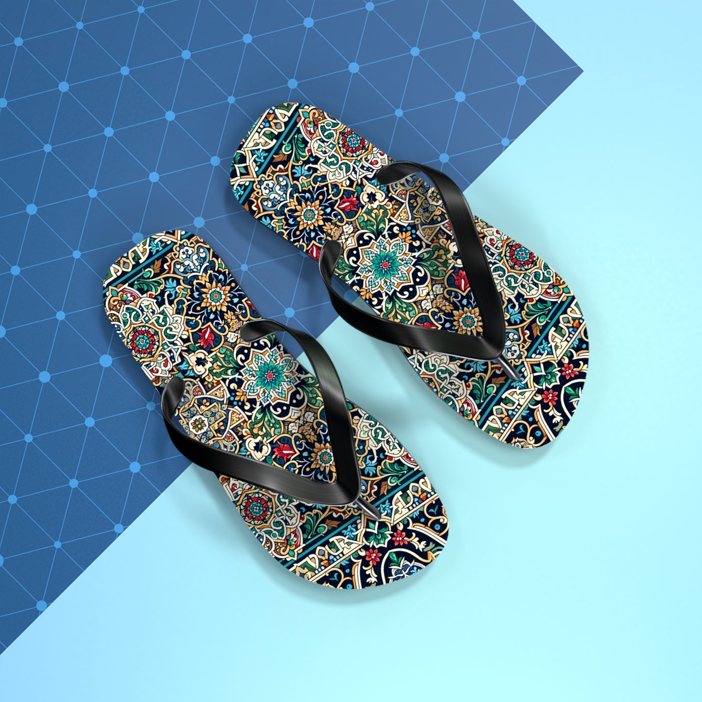 Majestic Marrakech Moroccan Tile Flip Flops - Exquisite Cultural Elegance