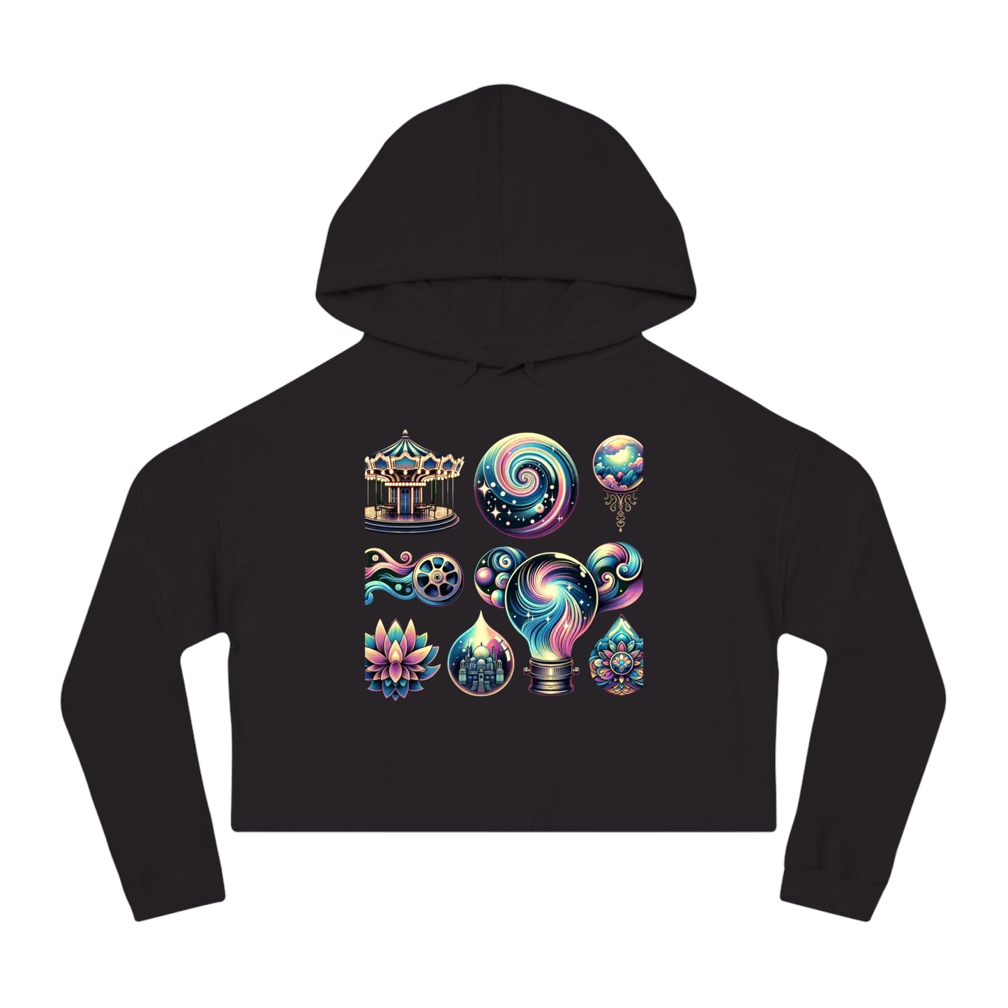 Mystic Carousel Hoodie - Dreamy Lights & Psychedelic Lotus Design