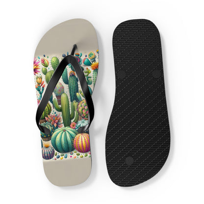 Desert Bloom Cacti & Succulents Flip Flops - Vibrant and Whimsical Footwear