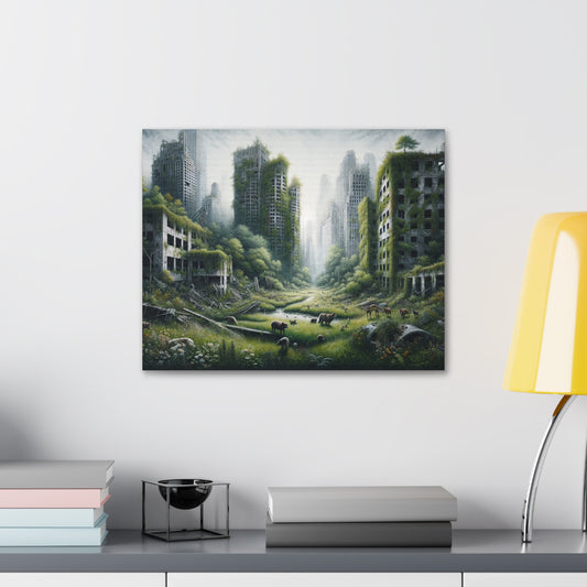 Reclaimed by Nature: Post-Apocalyptic Cityscape Canvas Art