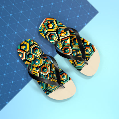 Geometric Buzz Honeycomb Flip Flops - Vibrant and Modern Footwear