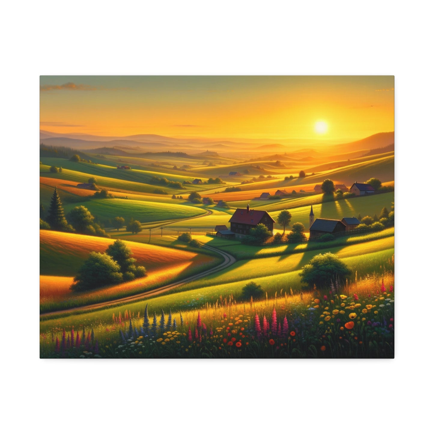 Sunset Serenade: Idyllic Countryside at Dusk Canvas Art