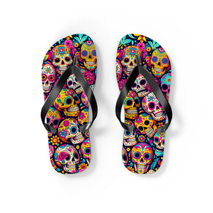 Fiesta de Calaveras Colorful Sugar Skull Flip Flops - Vibrant Celebration of Tradition