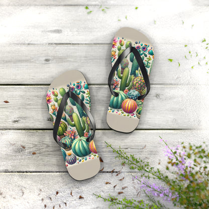 Desert Bloom Cacti & Succulents Flip Flops - Vibrant and Whimsical Footwear