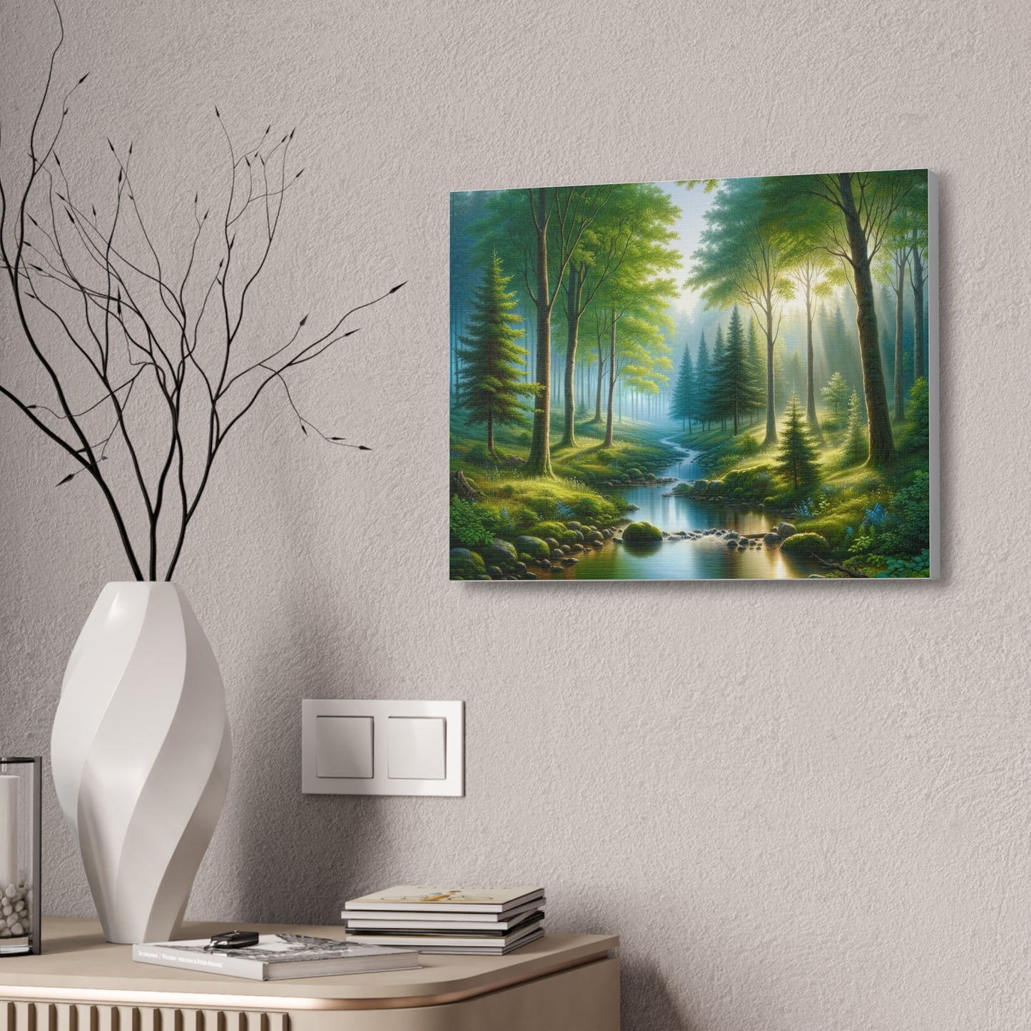 Whispering Woods: Tranquil Forest Stream Canvas Art