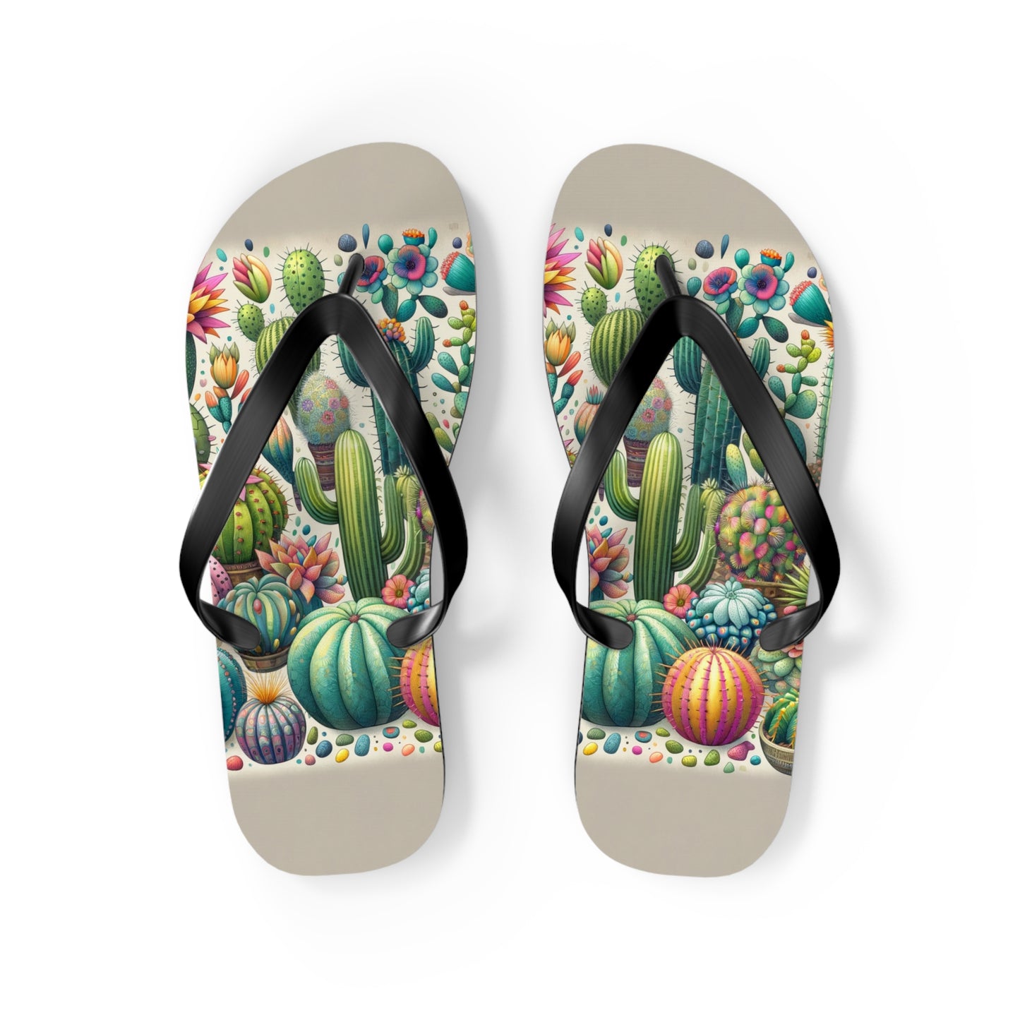 Desert Bloom Cacti & Succulents Flip Flops - Vibrant and Whimsical Footwear