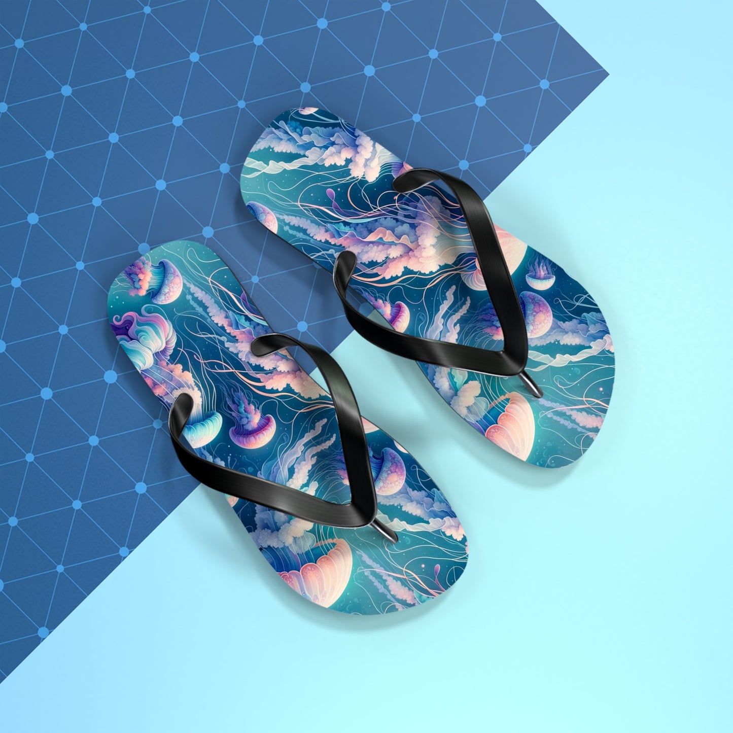 Mystical Depths Jellyfish Flip Flops - Serene Underwater Elegance