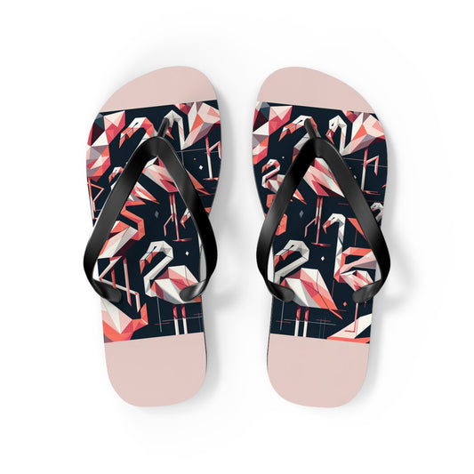 Geometric Elegance Flamingo Flip Flops - Contemporary Chic in Pink and Coral