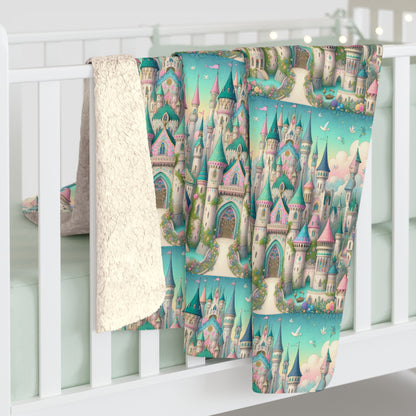 Enchanted Castle Dreamland Sherpa Fleece Blanket - Whimsical Fairy Tale Design