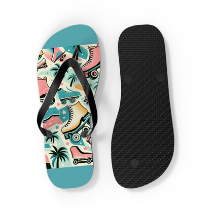 Retro Skate & Palm Summer Flip Flops - Playful Pastel Paradise Footwear