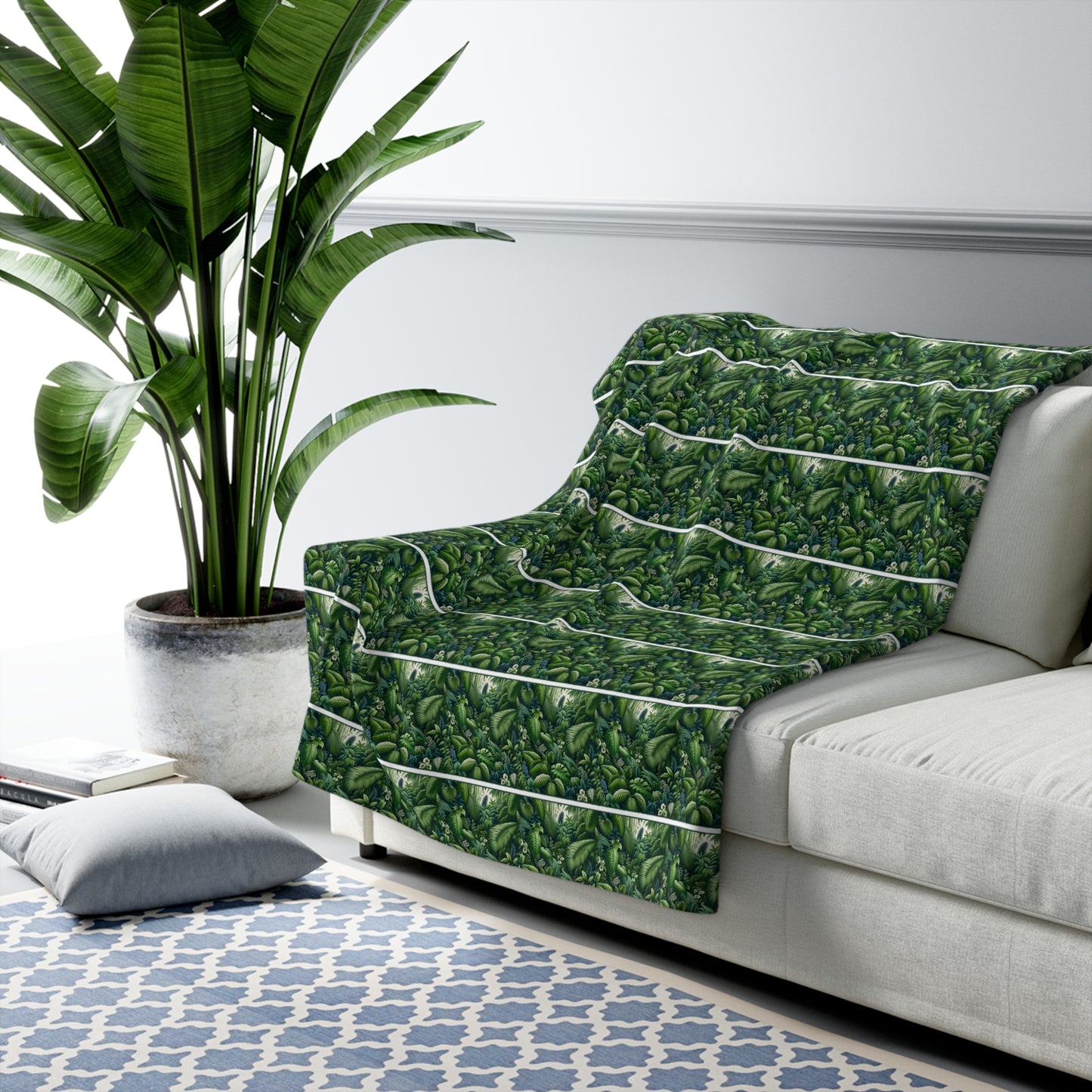 Tropical Rainforest Haven Sherpa Fleece Blanket - Lush Greenery & Exotic Flora Design
