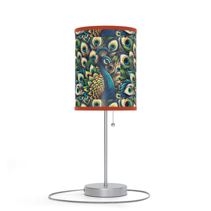 Regal Radiance Table Lamp with Peacock Plume Pattern