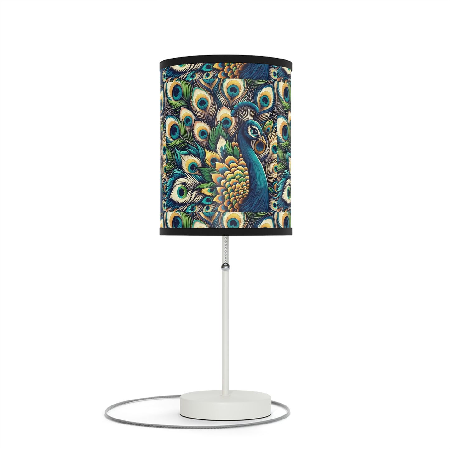 Regal Radiance Table Lamp with Peacock Plume Pattern