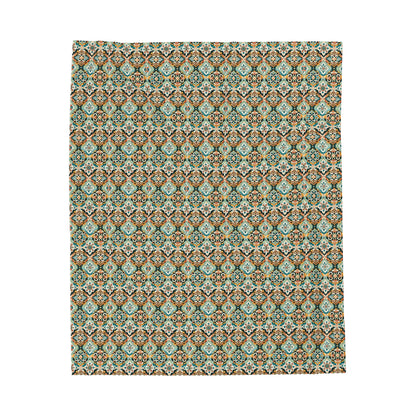 Moroccan Elegance: Vibrant Tile-Inspired Velveteen Plush Blanket