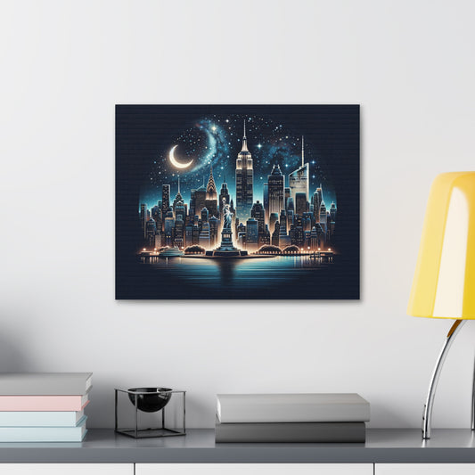 New York Nightscape Canvas Art - Illuminated Skyline and Landmarks
