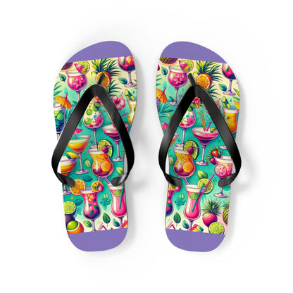 Tropical Cocktail Paradise Flip Flops - Fun and Festive Vacation Footwear